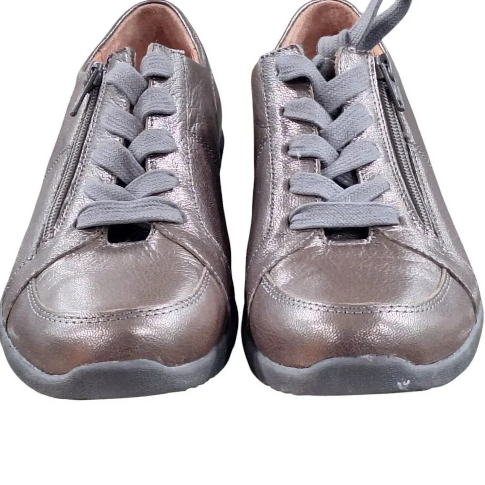 Vionic Abigail Metallic Leather Comfort Sneakers Size 7.5 Zipper needs insole